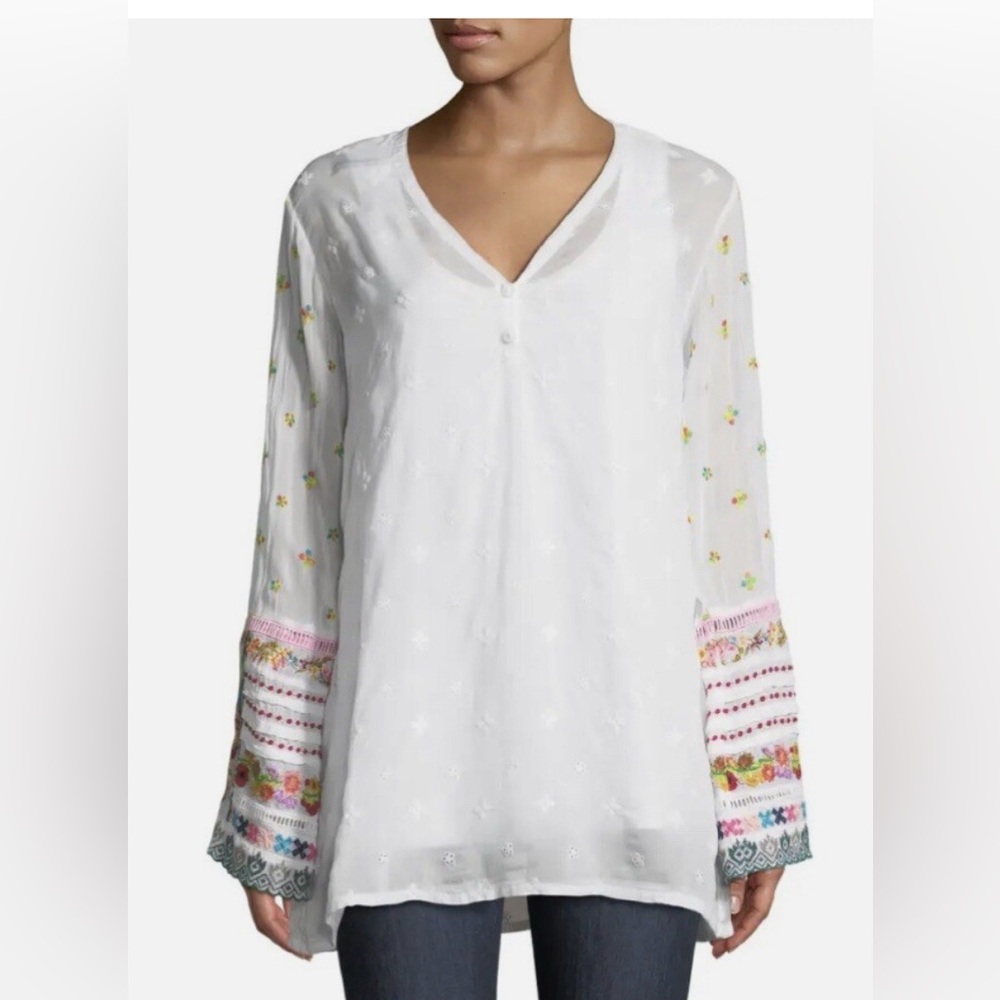 Johnny Was Embroidered Blouse XL NWOT White Multi Color Embroidery